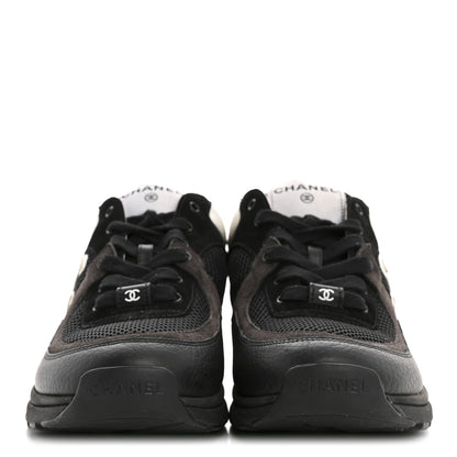 Chanel Mesh Suede Grained Calfskin Womens CC Sneakers 39.5 Black White 3 of 13