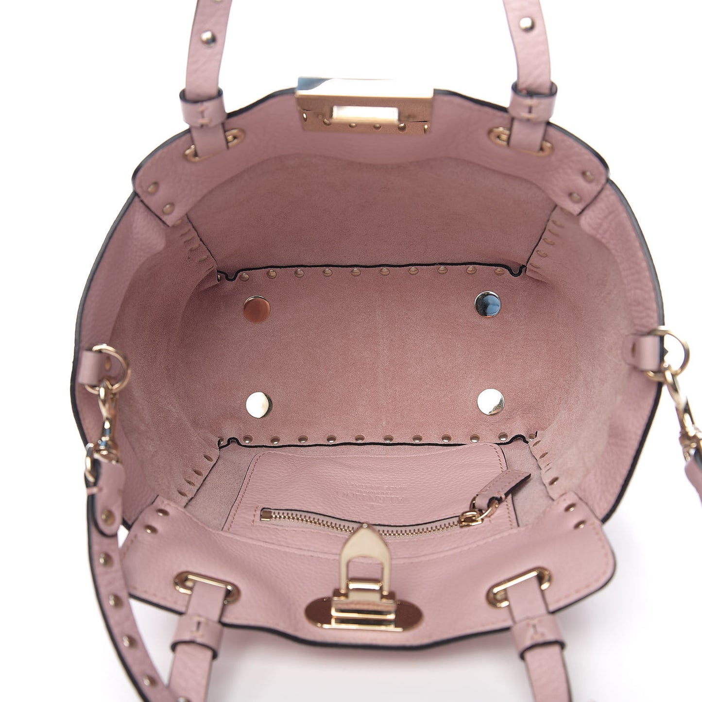 Pebbled Calfskin Mini Rockstud Tote Water Rose