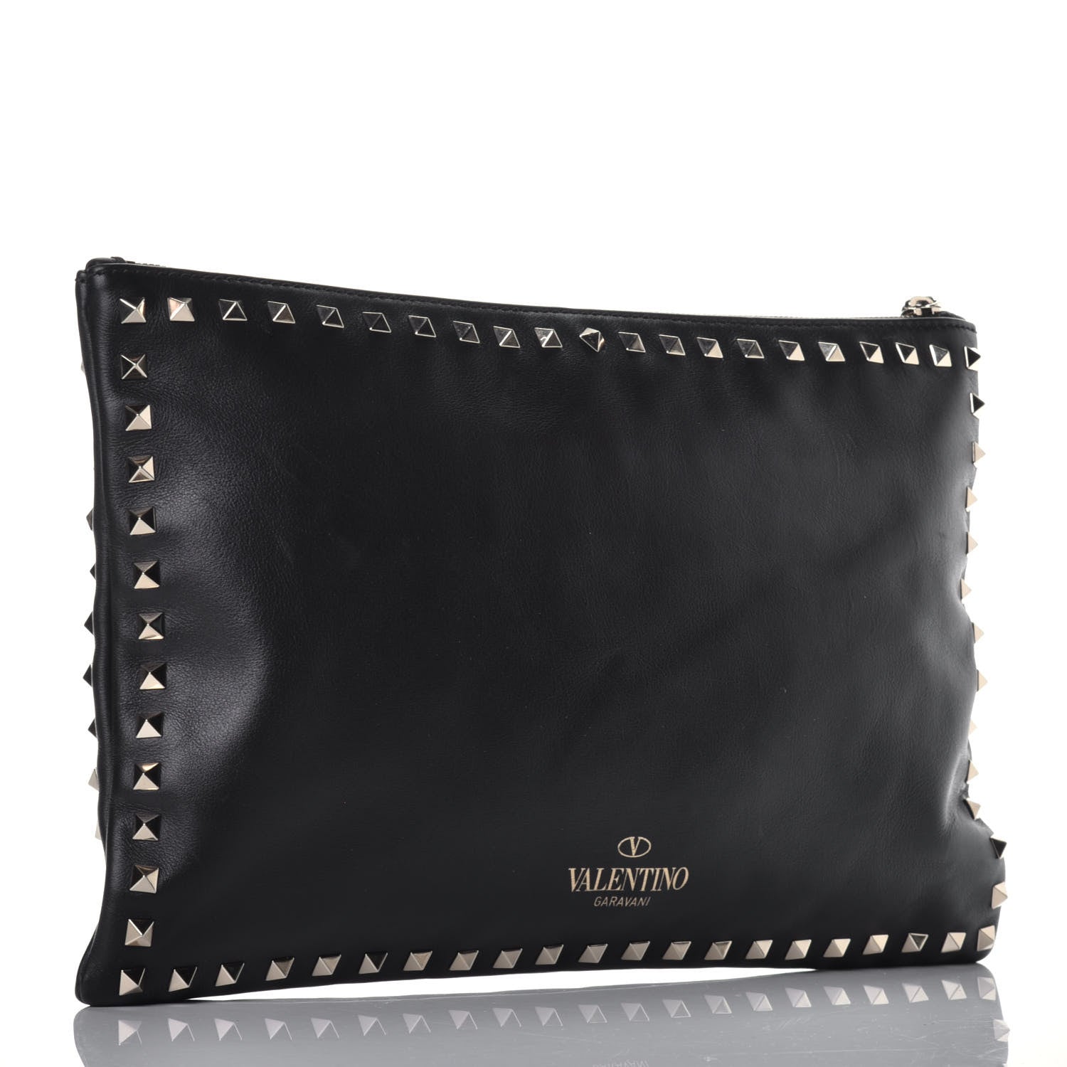 Valentino Garavani Vitello Large Rockstud Zip Wristlet Pouch Black 3 of 8