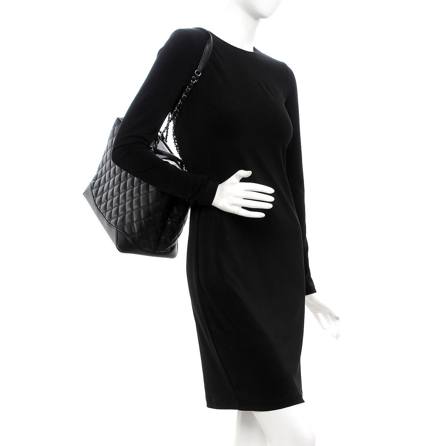 Calfskin Quilted Small Easy Shopping Tote Black