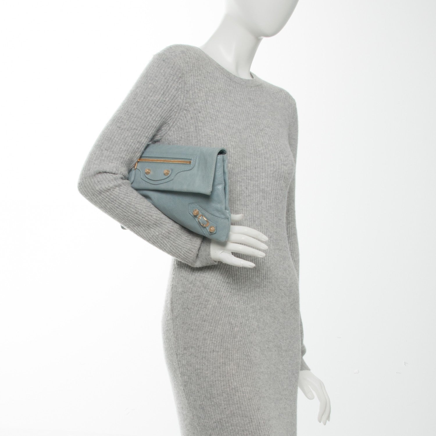 Balenciaga Agneau Giant 12 Gold Hardware Envelope Clutch Bleu Acier 2 of 8