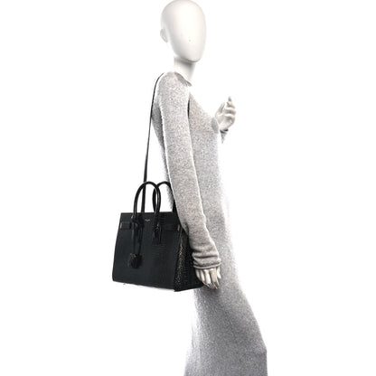 Saint Laurent Calfskin Crocodile Embossed Small Sac de Jour Black 2 of 10