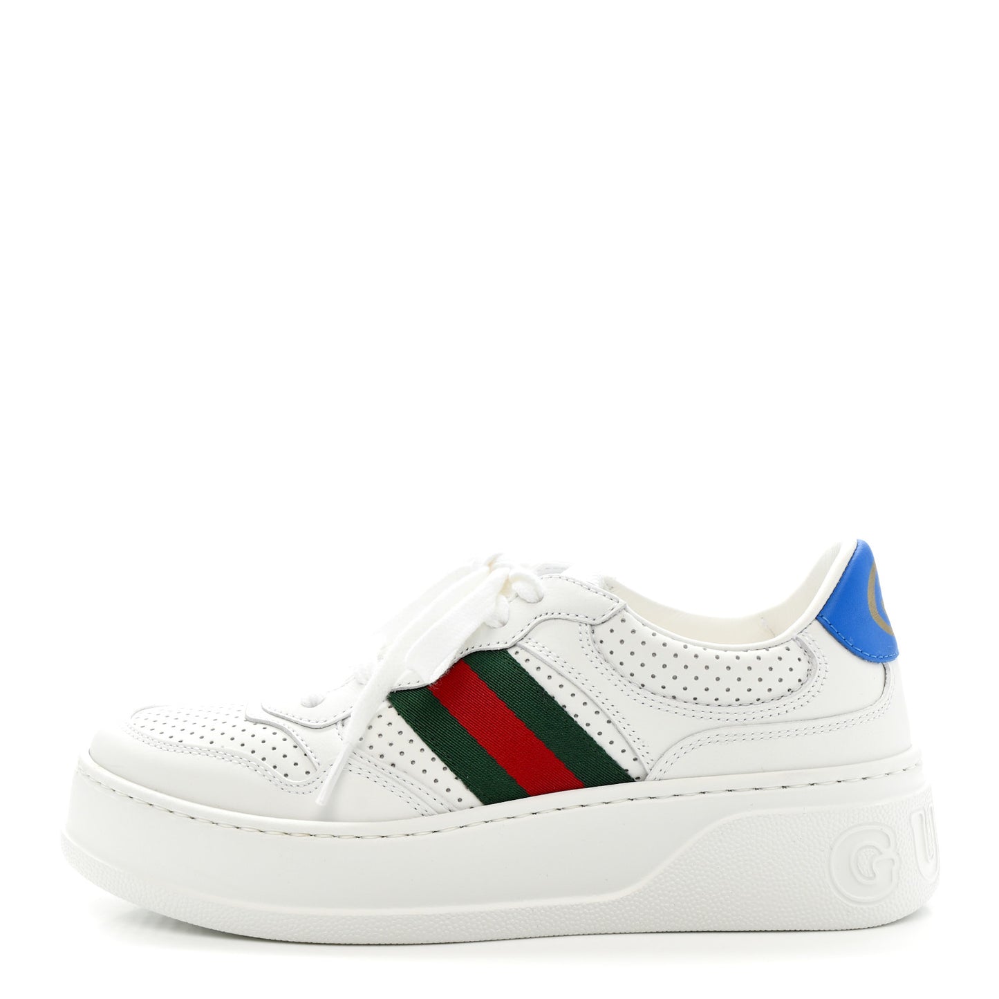 Calfskin Web Perforated Womens Platform 55mm Sneakers 36 White Bright Splash