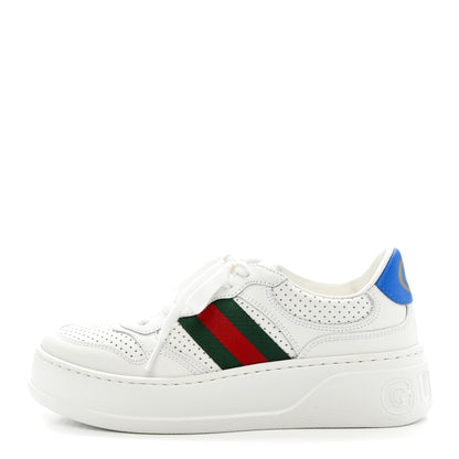 Gucci Calfskin Web Perforated Womens Platform 55mm Sneakers 36 White Bright Splash 1 of 10