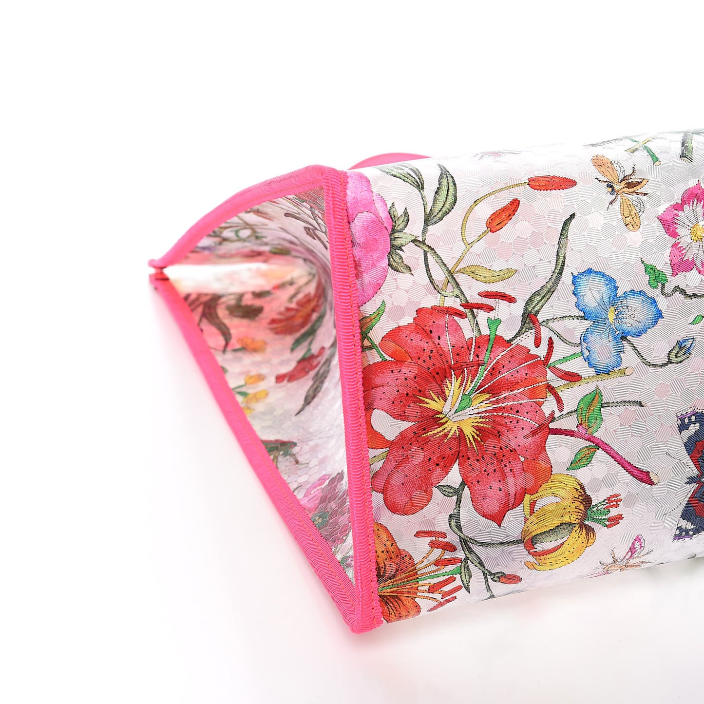 Calfskin Textured Vinyl Print Flora Tote Fluorescent Fuchsia