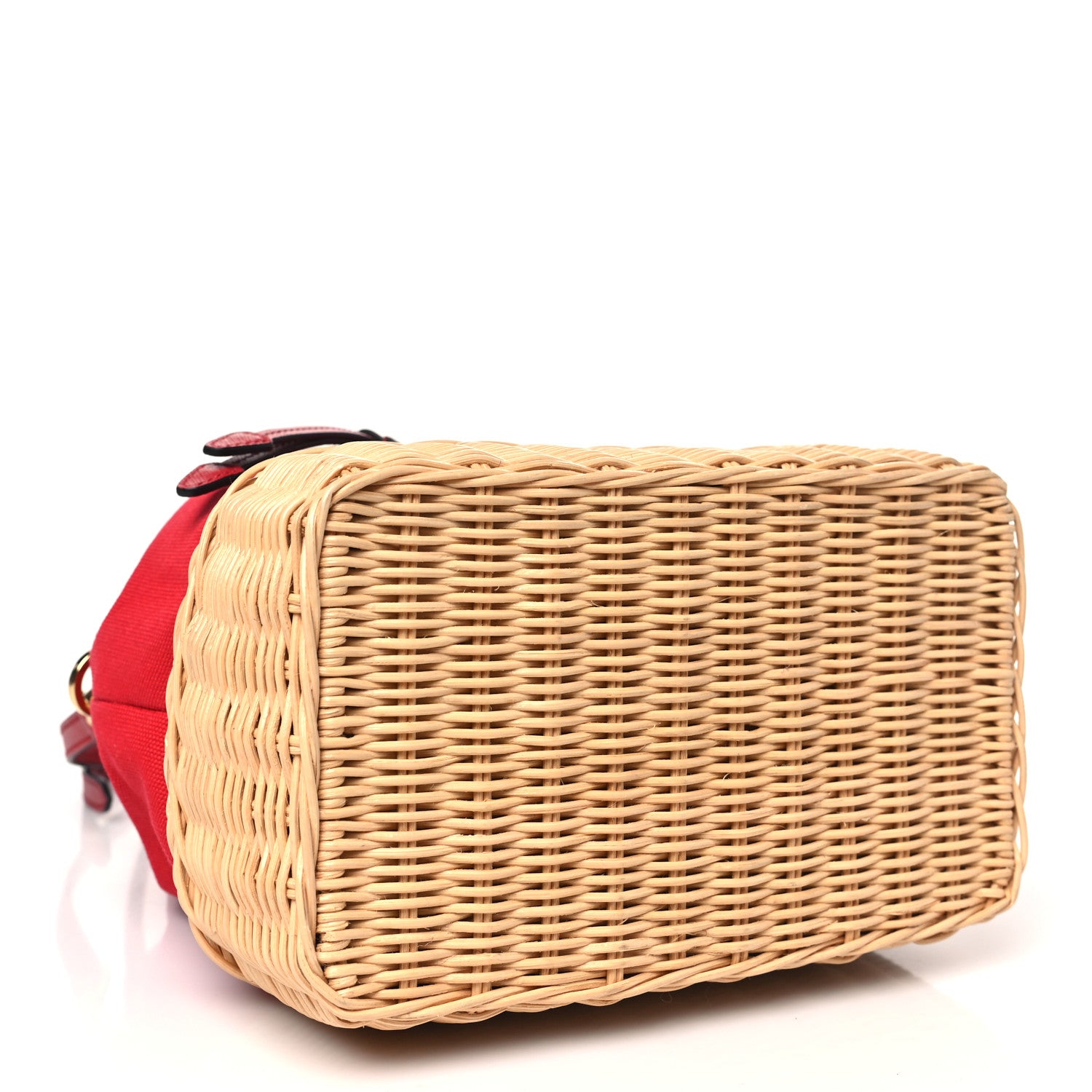 Prada Wicker Canvas Saffiano Bucket Bag Naturale Rosso 4 of 11