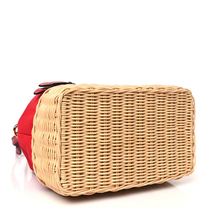 Prada Wicker Canvas Saffiano Bucket Bag Naturale Rosso 4 of 11