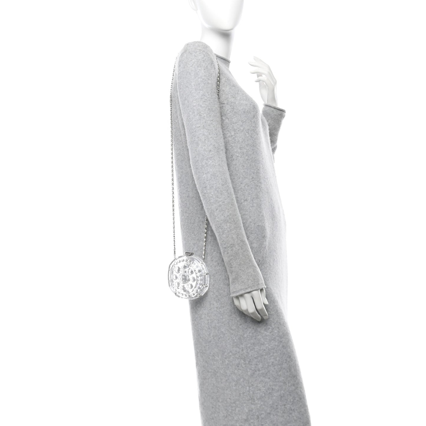 Transparent Lucite Round CC Minaudiere Clutch White