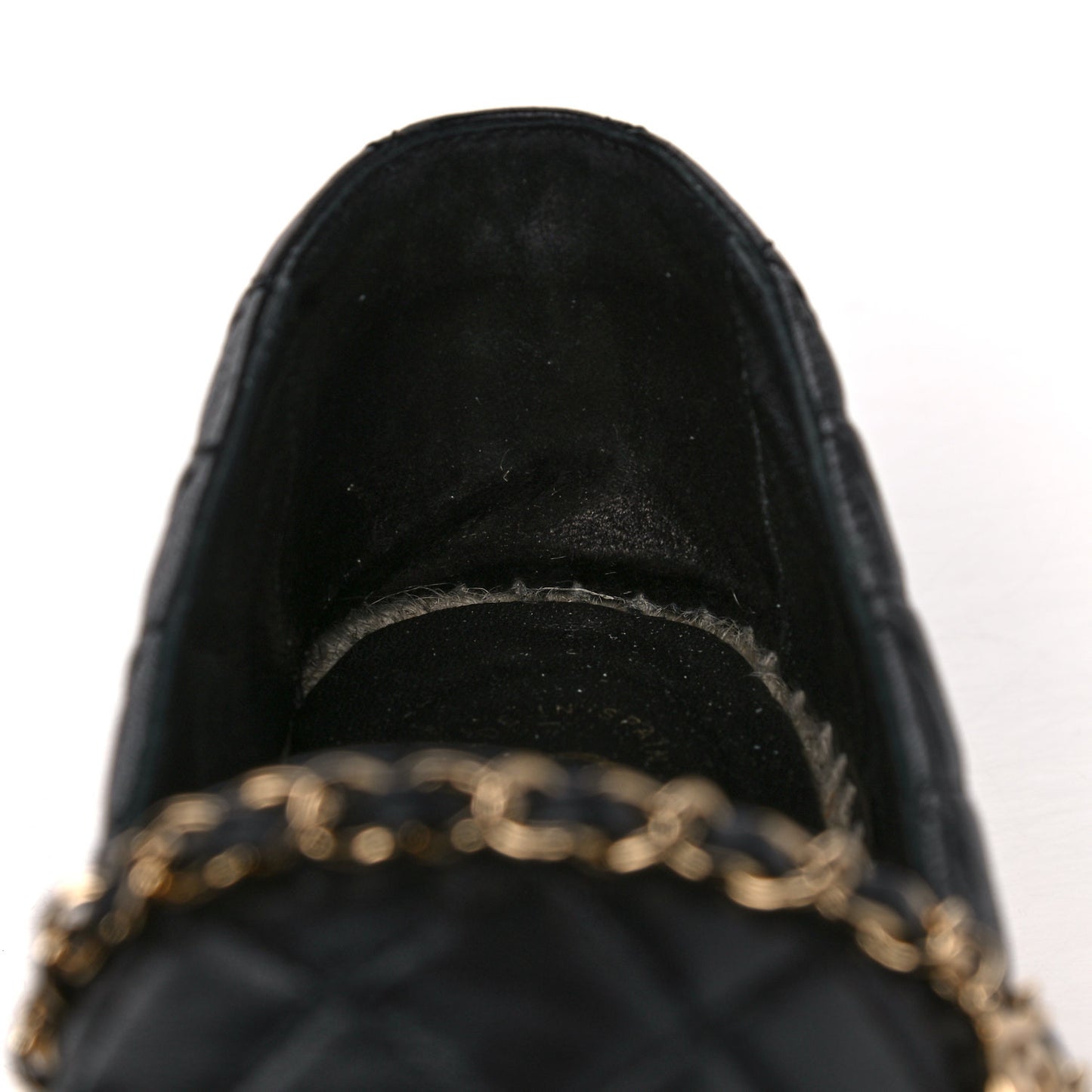 Lambskin Grosgrain Quilted CC Chain Espadrilles 38 Black