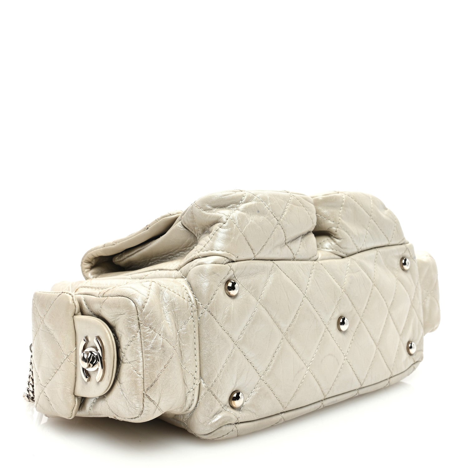 Chanel Metallic Aged Calfskin Quilted Small Cambon Reporter Argent Clair 4 of 12