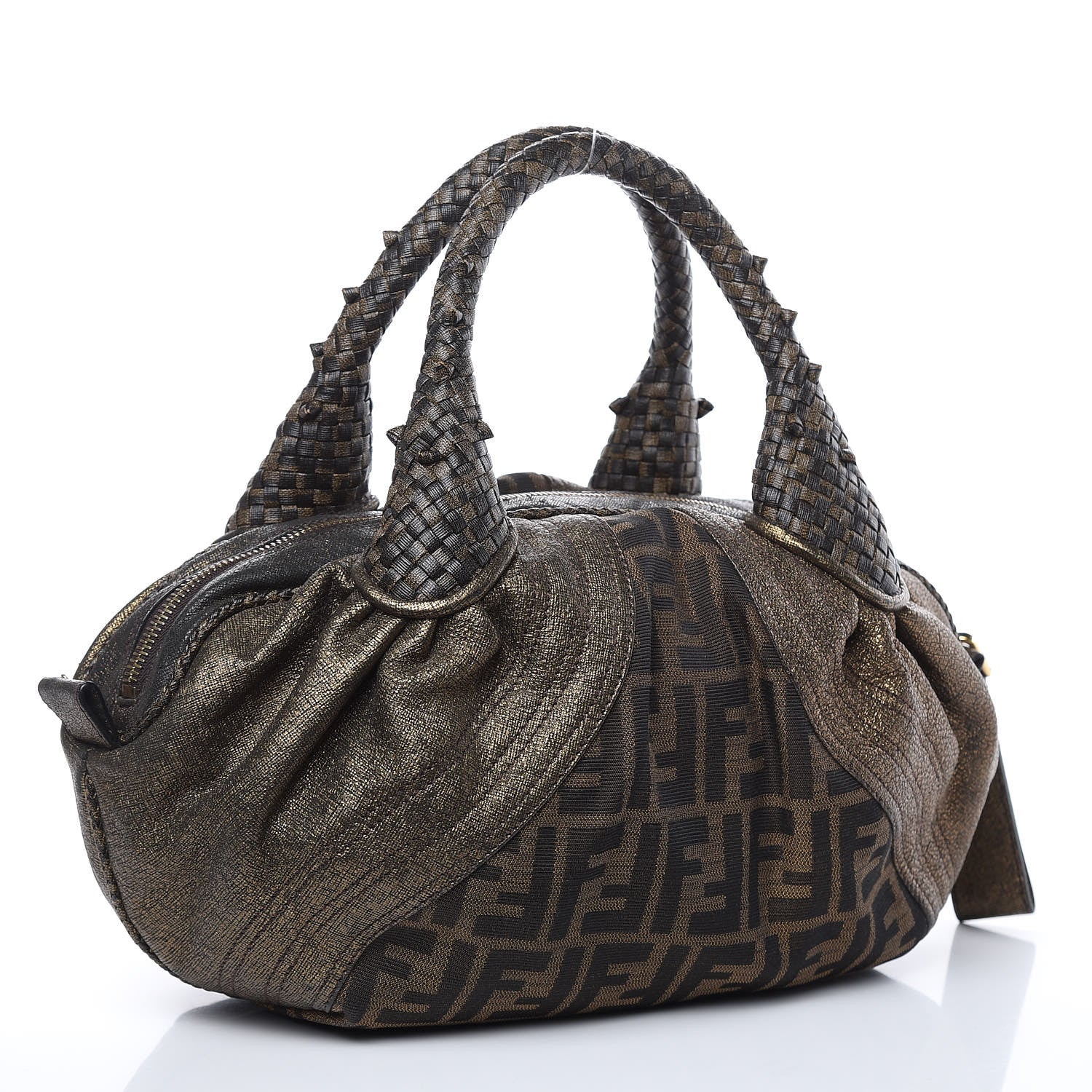 Fendi Zucca Goatskin Spy Bowler Tobacco Bronzo 3 of 10