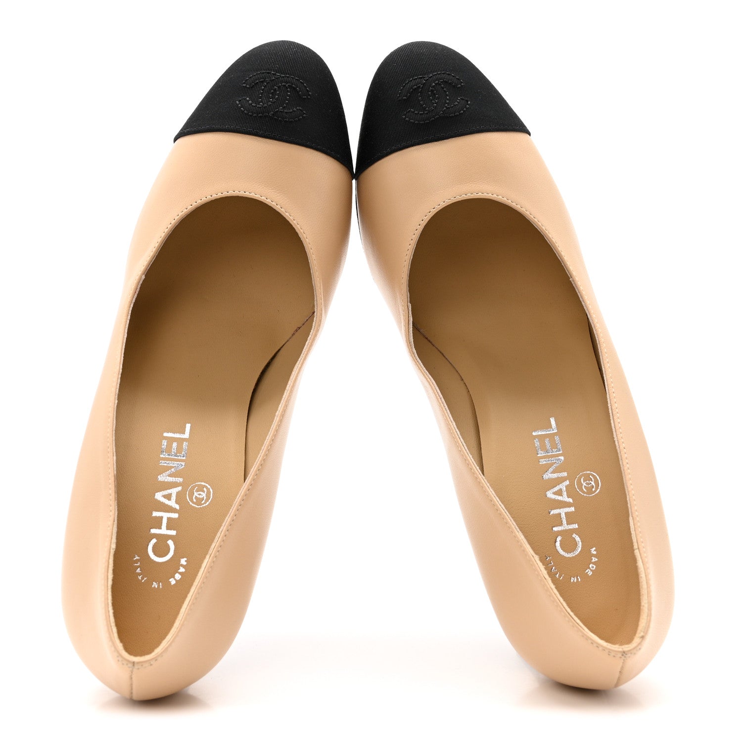 Chanel Lambskin Grosgrain Cap Toe Pumps 40 Beige Black 2 of 11