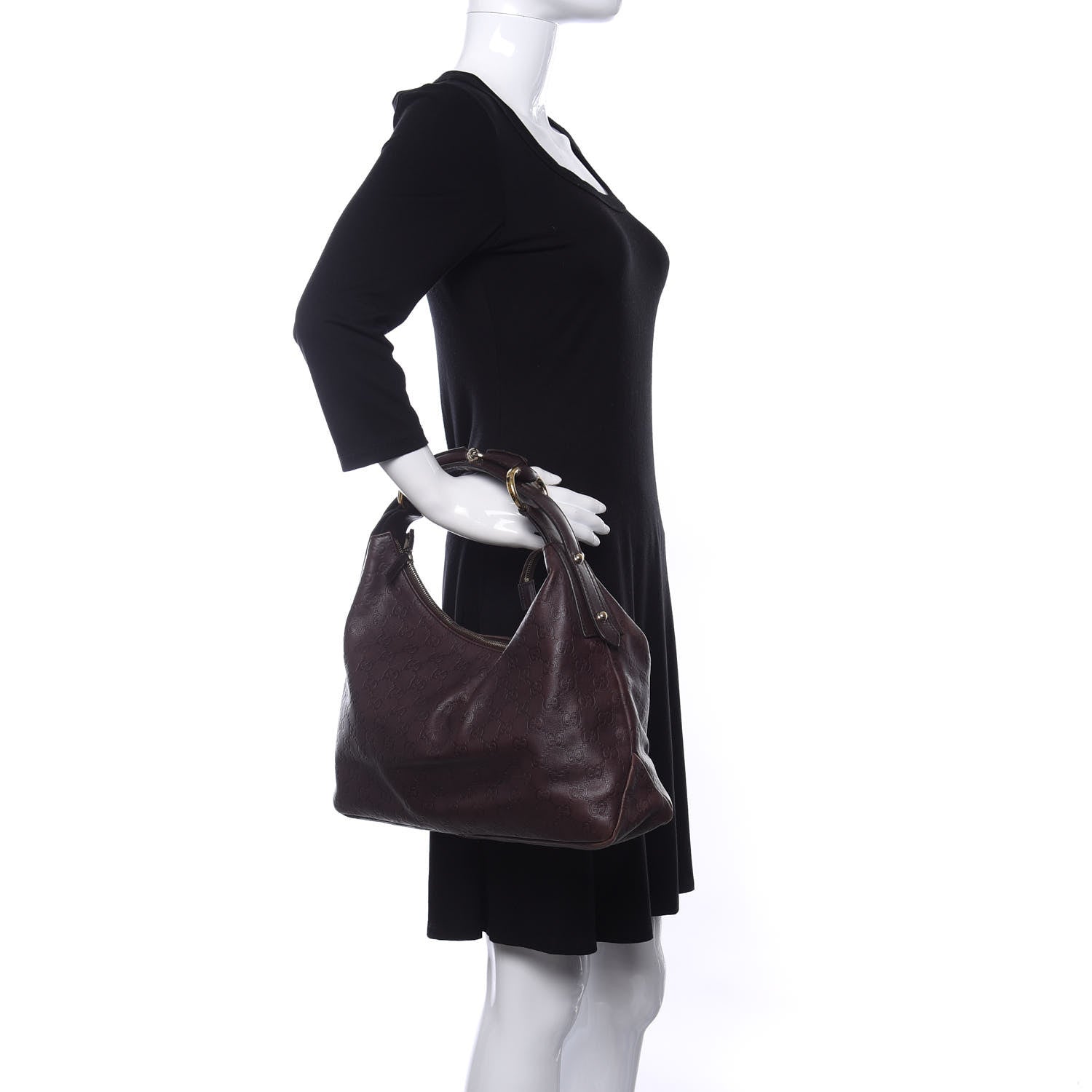 Gucci Guccissima Medium Horsebit Chain Hobo Dark Brown 2 of 15