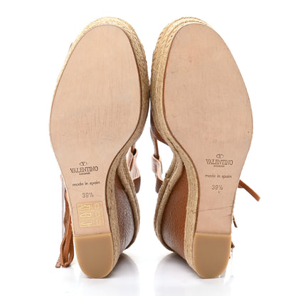 Valentino Garavani Calfskin Fringe Espadrille Wedge Sandals 39.5 Light Cuir 5 of 9