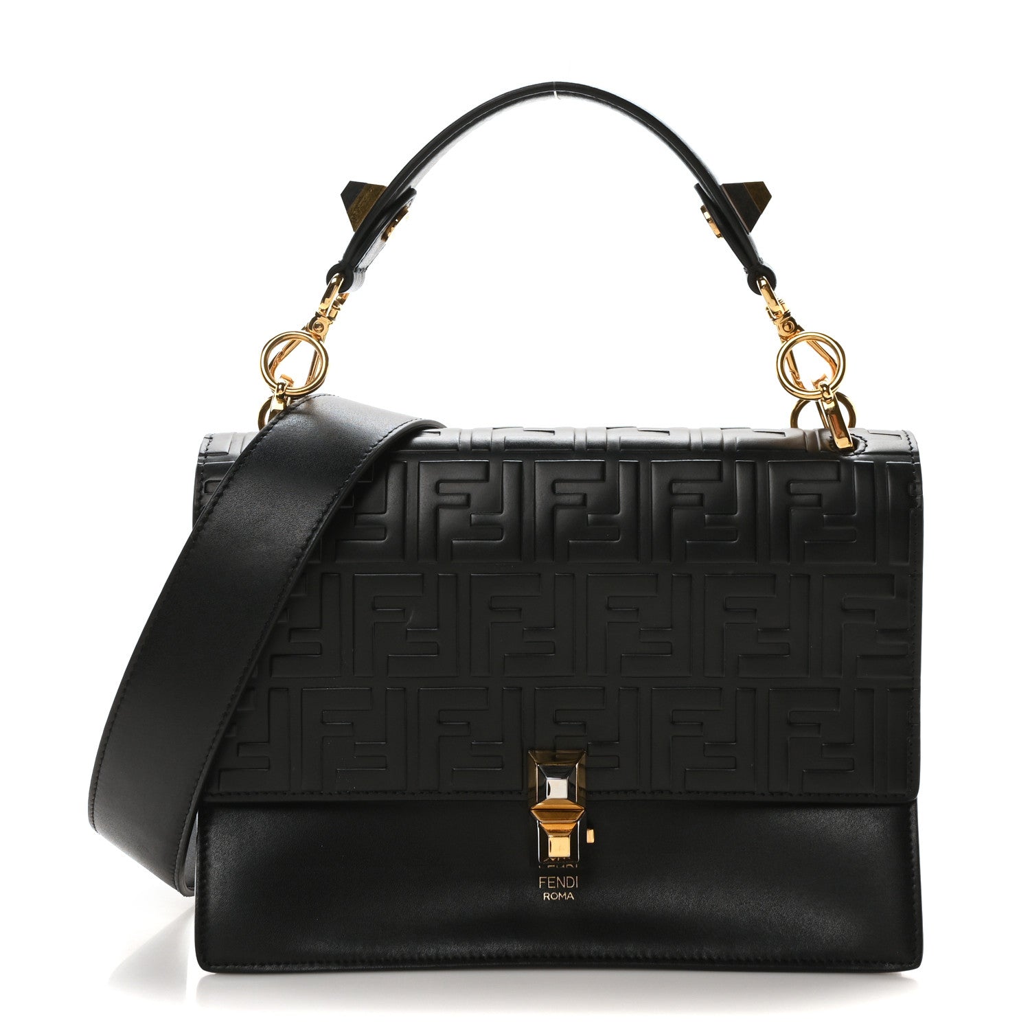 Fendi Vitello Liberty FF 1974 Embossed Kan I Shoulder Bag Black 1 of 10