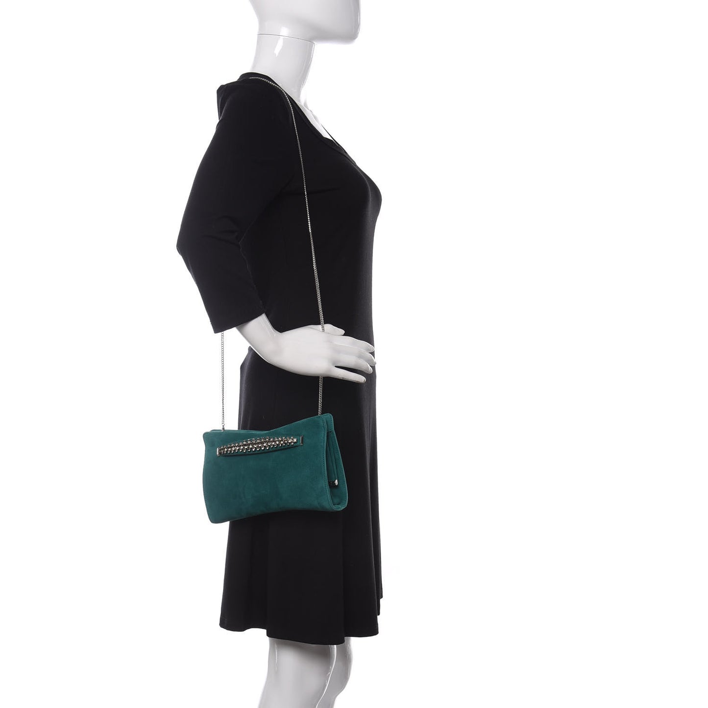Suede Crystal Embellished Venus Clutch Emerald