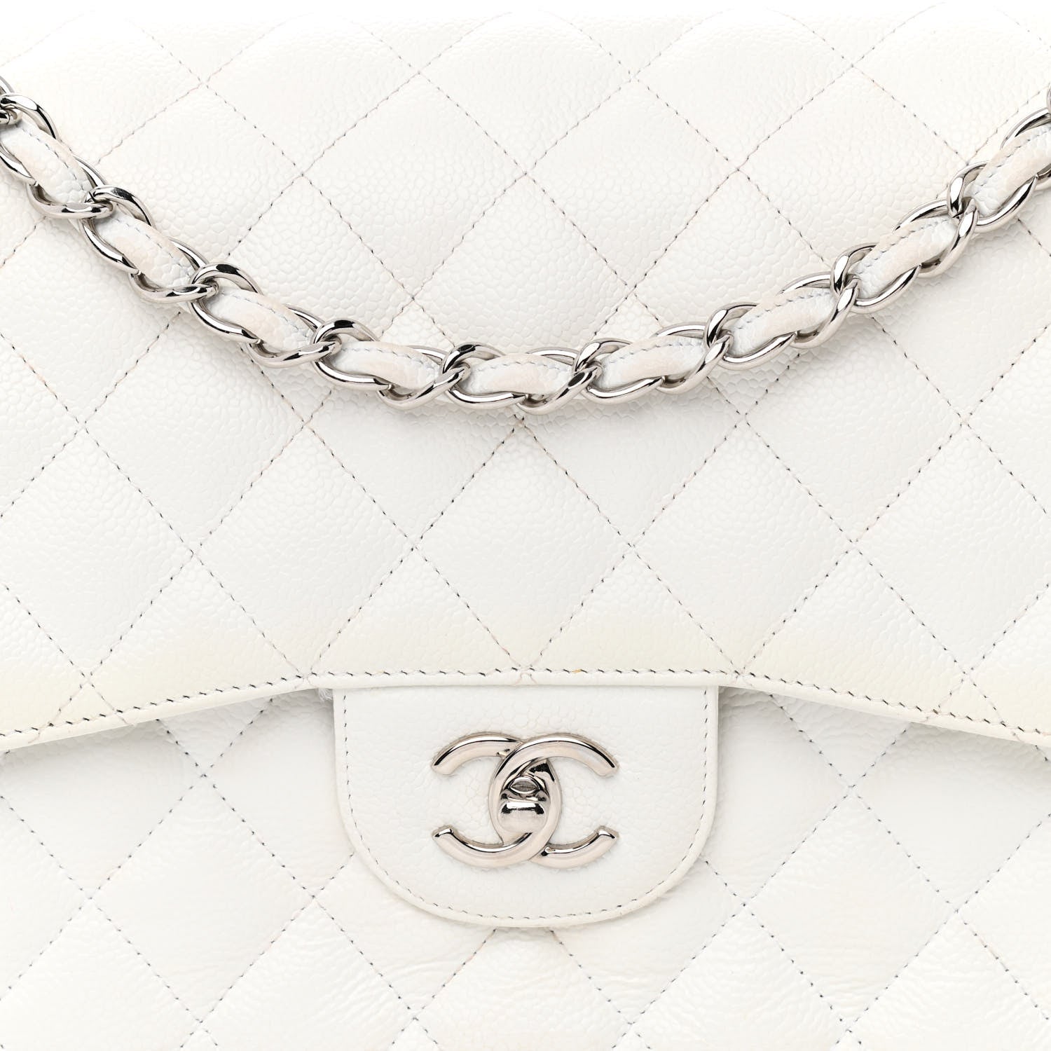 Chanel Caviar Quilted Jumbo Double Flap White 10 of 12
