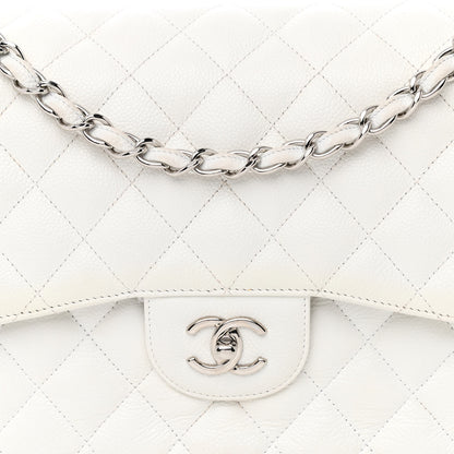 Chanel Caviar Quilted Jumbo Double Flap White 10 of 12