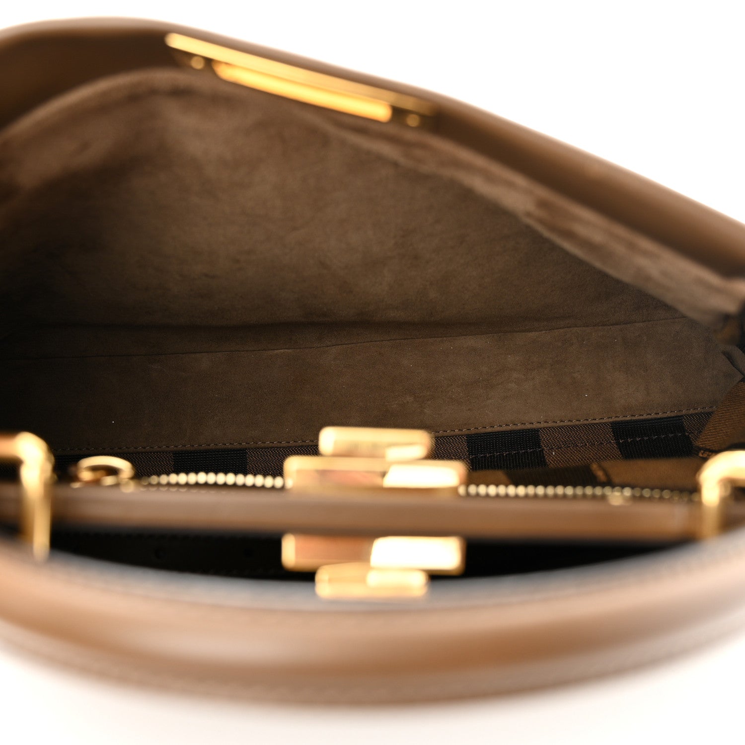 Fendi Vitello Morgan Fabric Jacquard Pequin Medium Peekaboo Iconic Satchel Foresta Tobacco Black 5 of 10