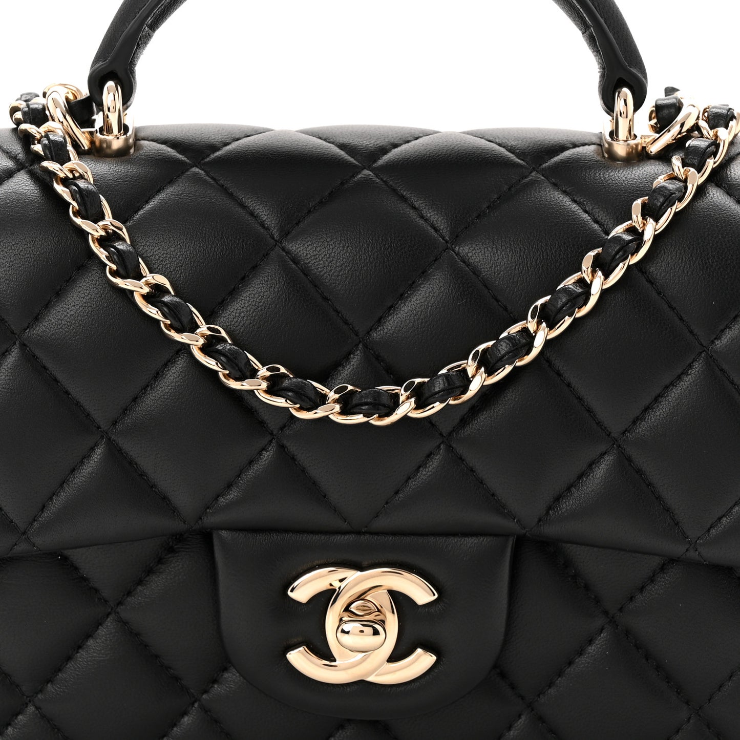 Lambskin Quilted Mini Top Handle Rectangular Flap Black