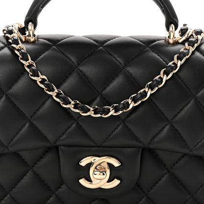 Chanel Lambskin Quilted Mini Top Handle Rectangular Flap Black 8 of 10