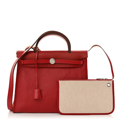 Hermes Toile H Berline Vache Hunter Herbag Zip PM 31 Rouge Piment Ecru Ecru 3 of 12
