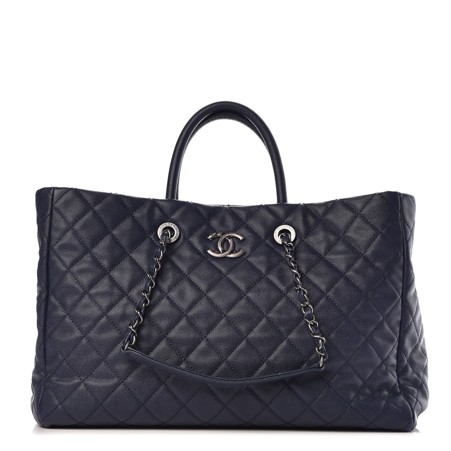 Chanel Caviar Quilted Large Coco Handle Shopping Tote Navy 1 of 10