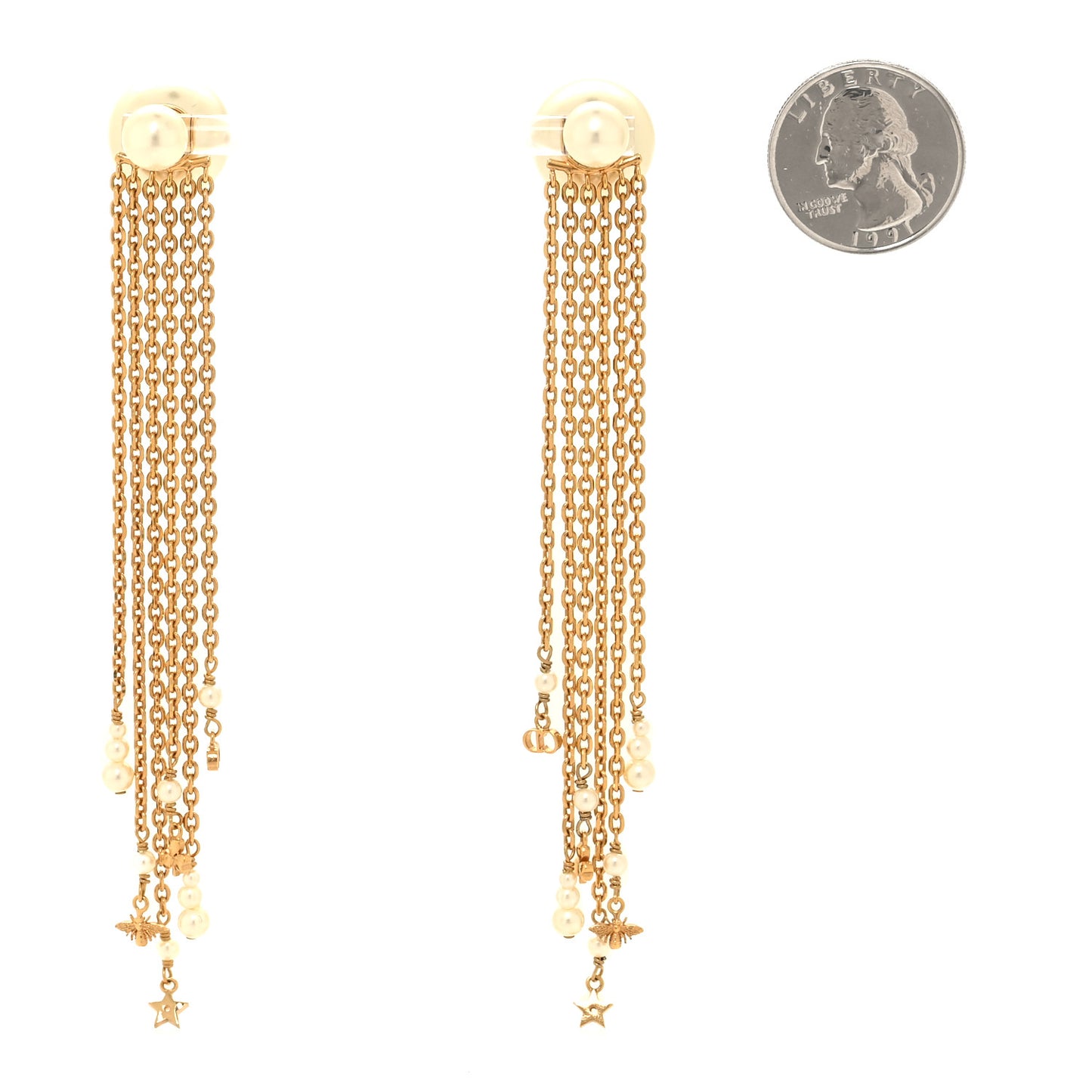 Pearl Charms Tribale Dangle Chain Earrings Gold