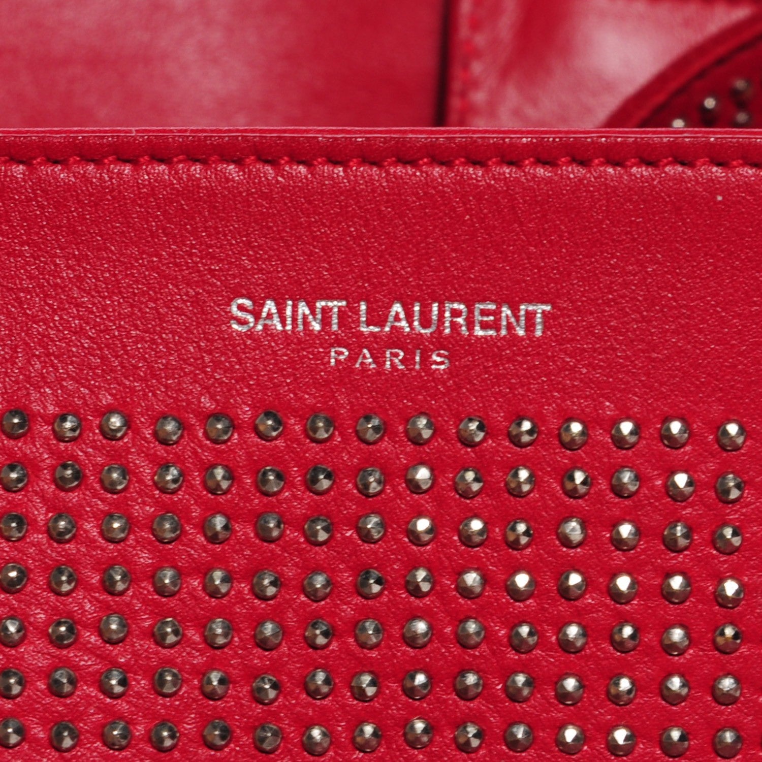 Saint Laurent Calfskin Suede Stud Reversible Shopper Tote Red 6 of 9