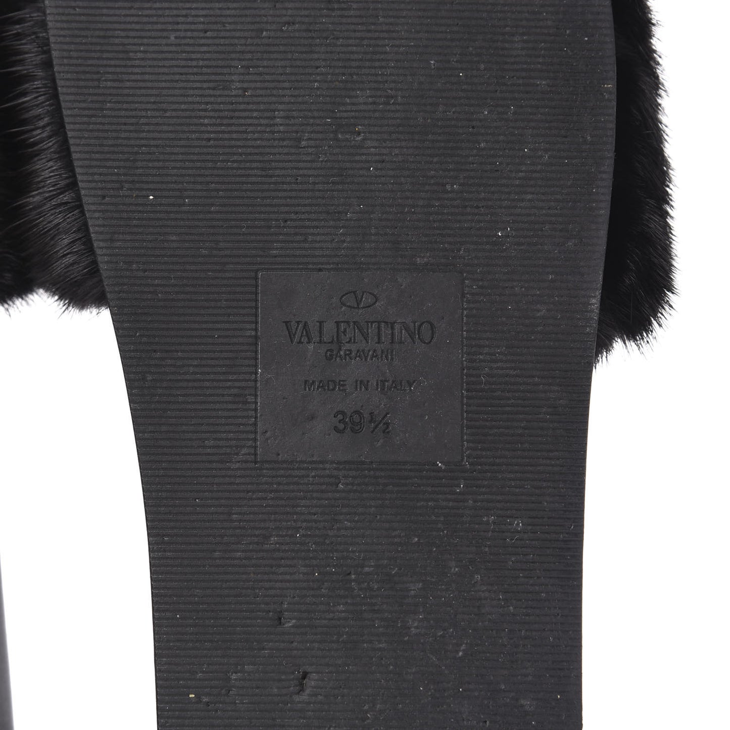 Mink Fur Rockstud Slide Sandals 39.5 Black