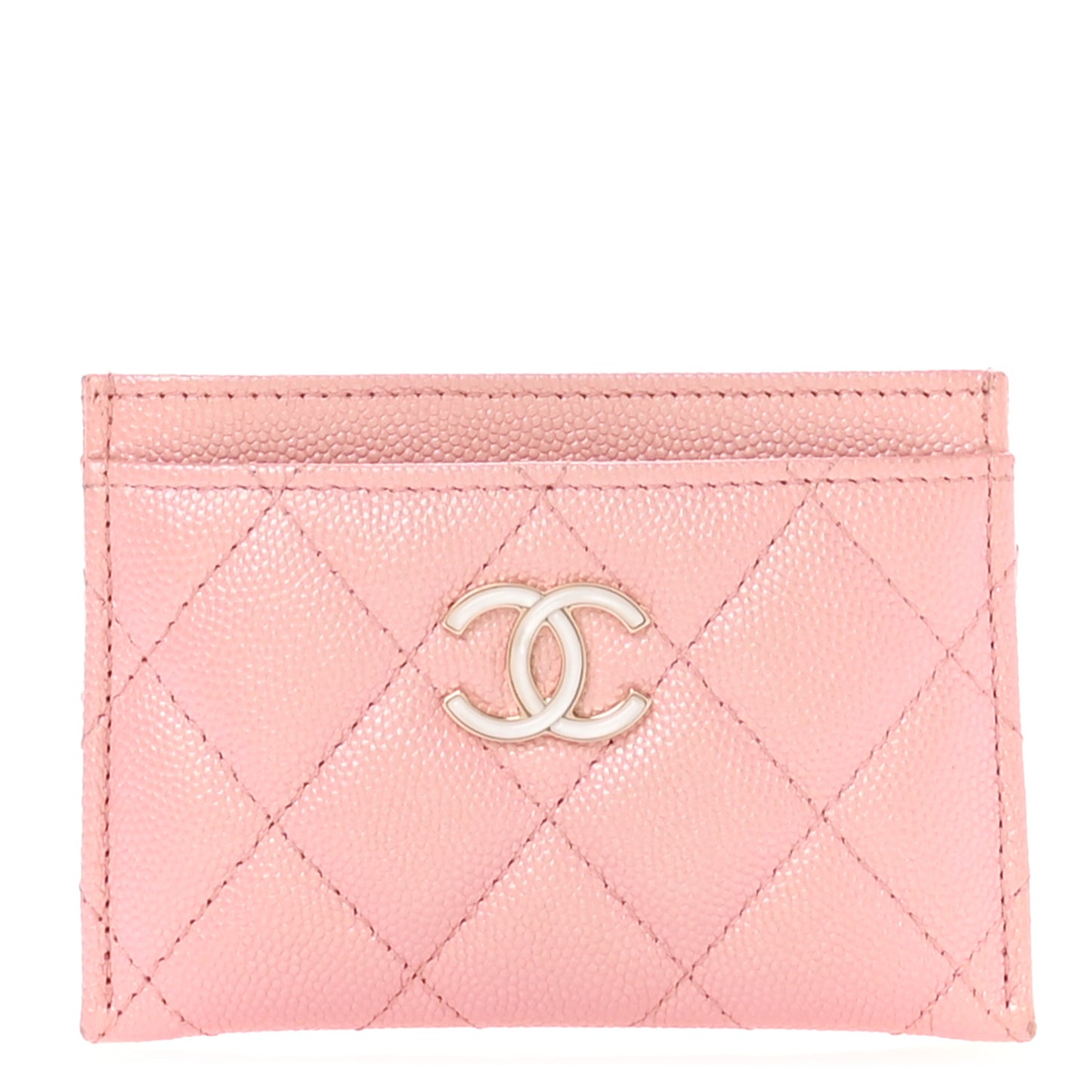 Iridescent Caviar Quilted Card Holder Rose Pink