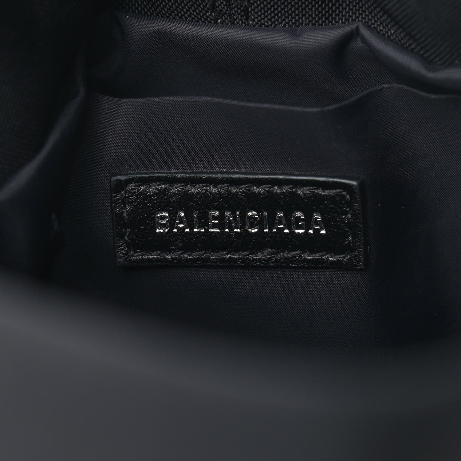 Balenciaga Recycled Sport Nylon Logo Embroidered Wheel Drawstring Bucket Bag Black White 8 of 10