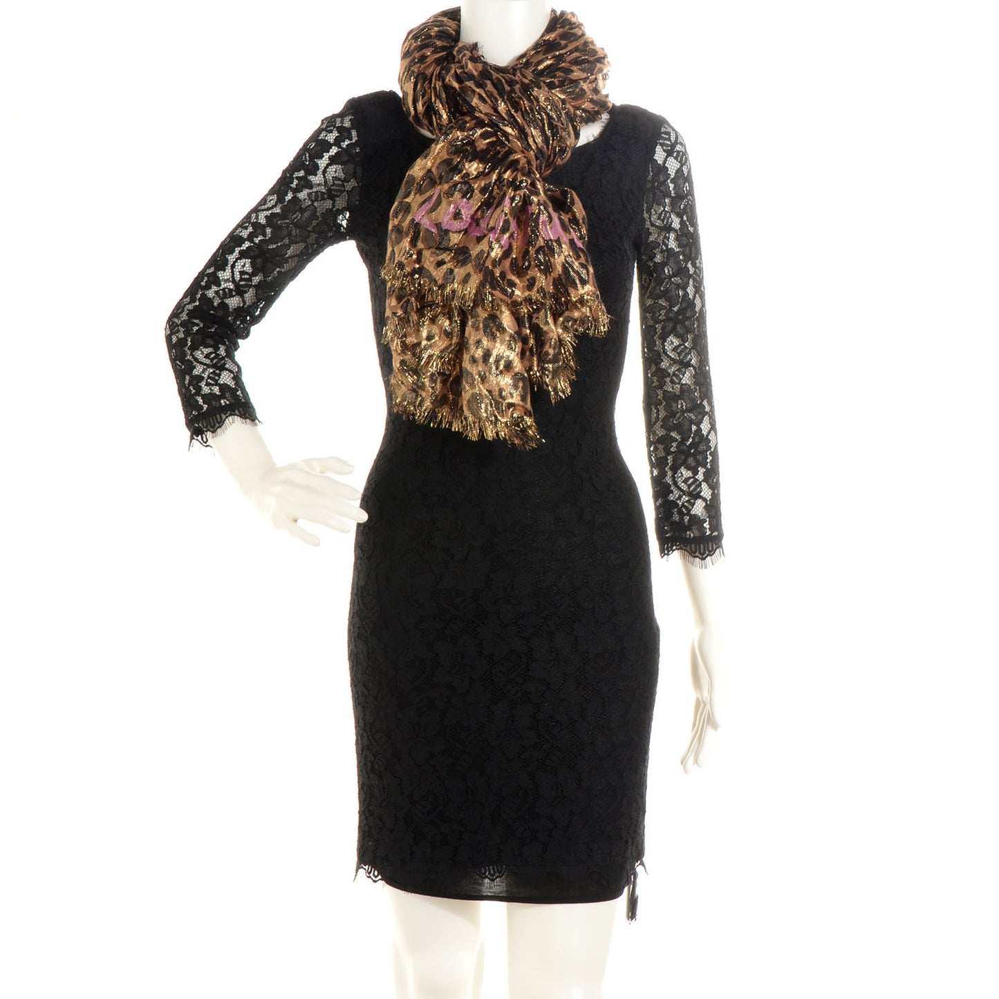 Cashmere Silk Leopard Etole Stole Disco Marron