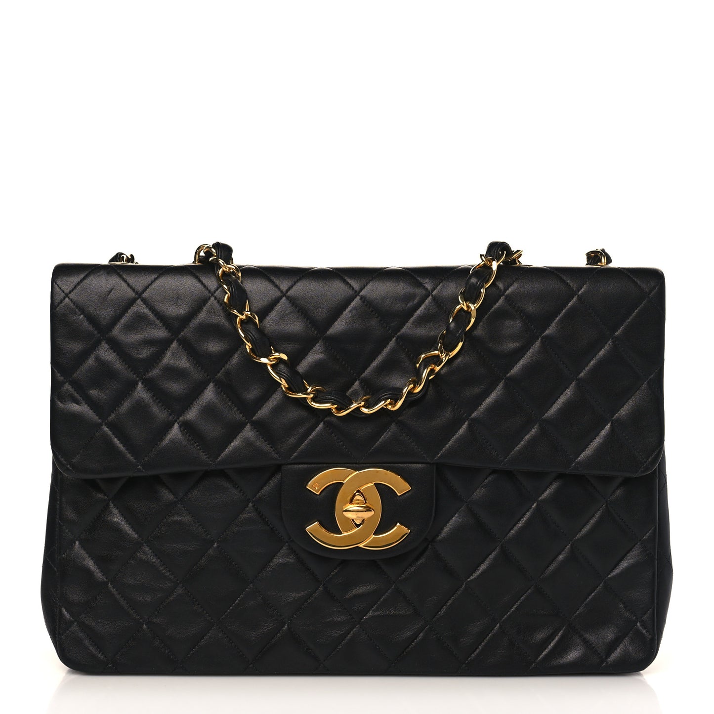 Lambskin Quilted XL Jumbo Single Flap Black