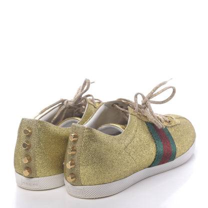 Gucci Metallic Calfskin Studded Mens Bambi Web GG Sneakers 7.5 Gold 4 of 13