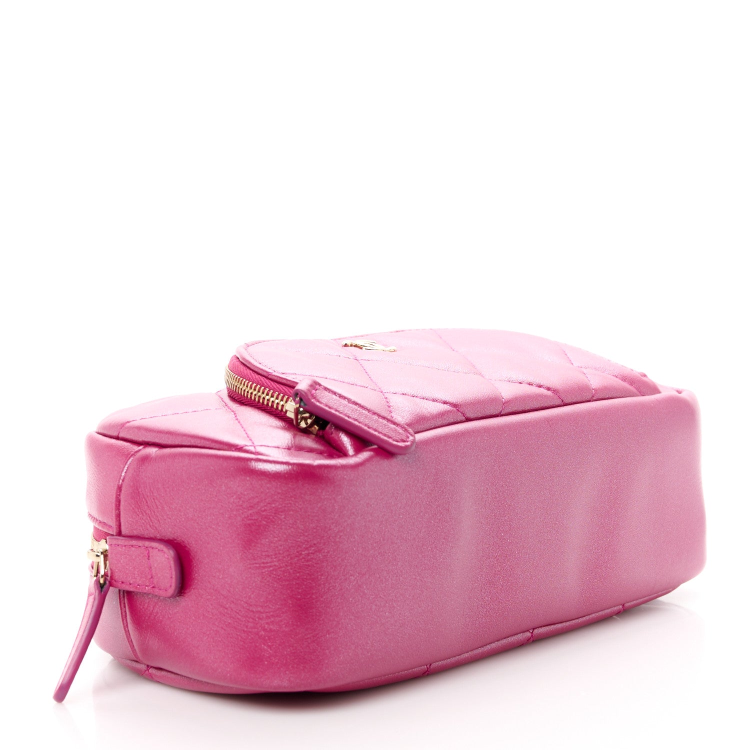 Chanel Iridescent Lambskin Quilted Double Zip Pouch Fuchsia 4 of 10