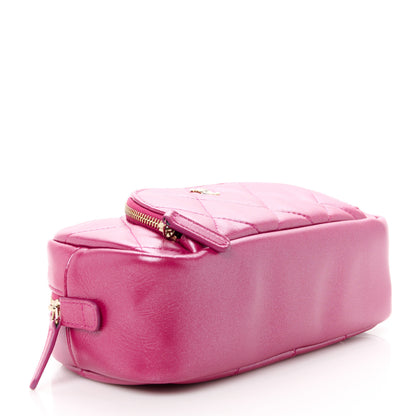 Chanel Iridescent Lambskin Quilted Double Zip Pouch Fuchsia 4 of 10