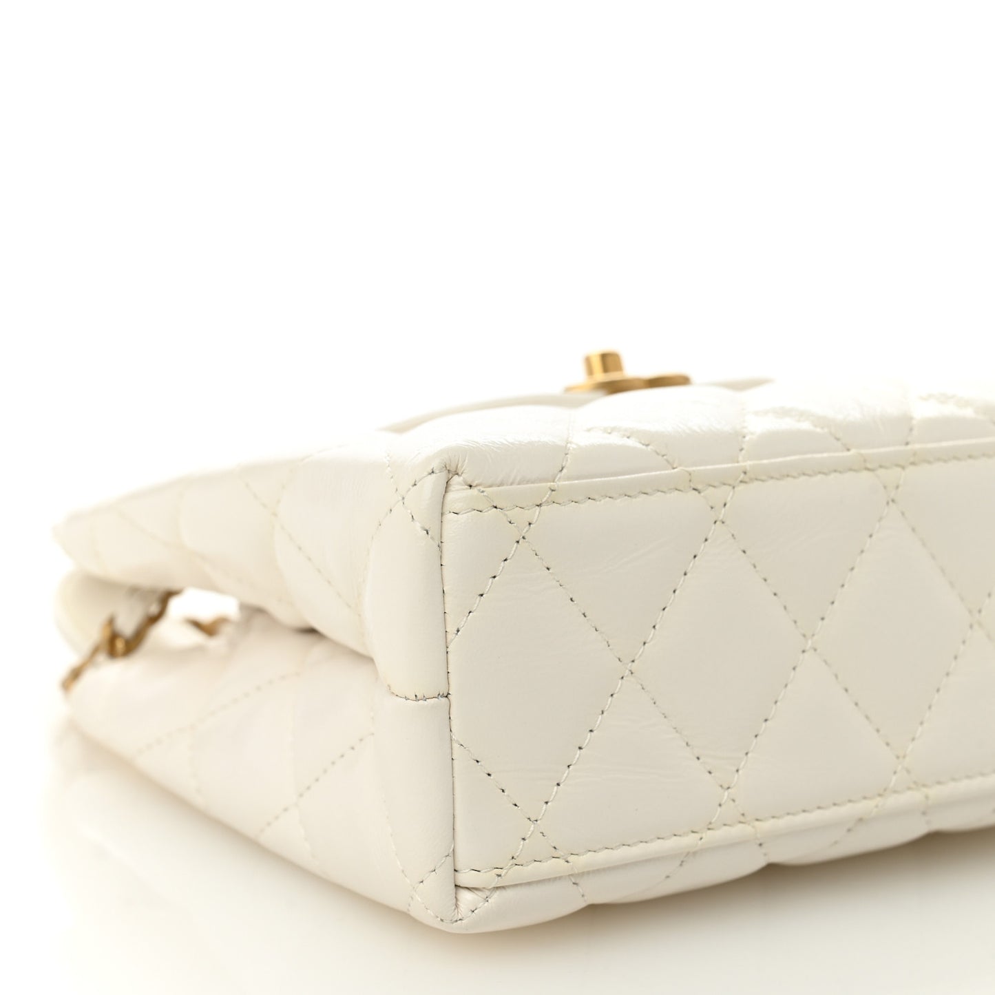 Shiny Aged Calfskin Quilted Nano Kelly Shopper White