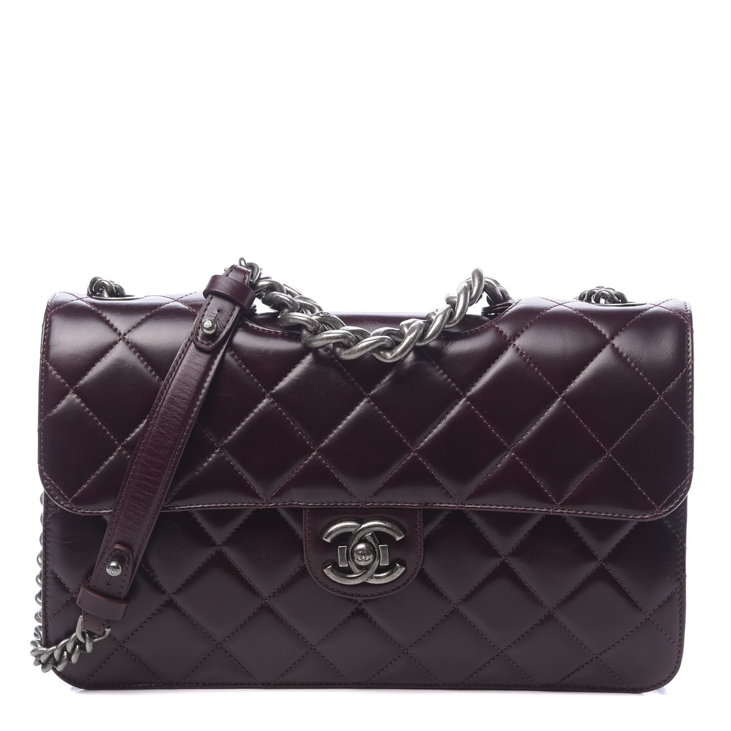 Calfskin Quilted Large Perfect Edge Flap Bordeaux