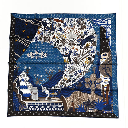 Hermes Silk Twill Le Premier Chant Scarf 90 Bleu Nuit White Ebene 1 of 5