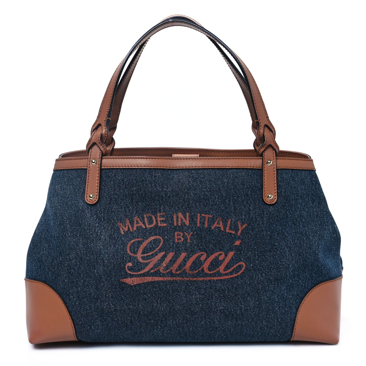 Gucci Denim Calfskin Tote Brown 1 of 12