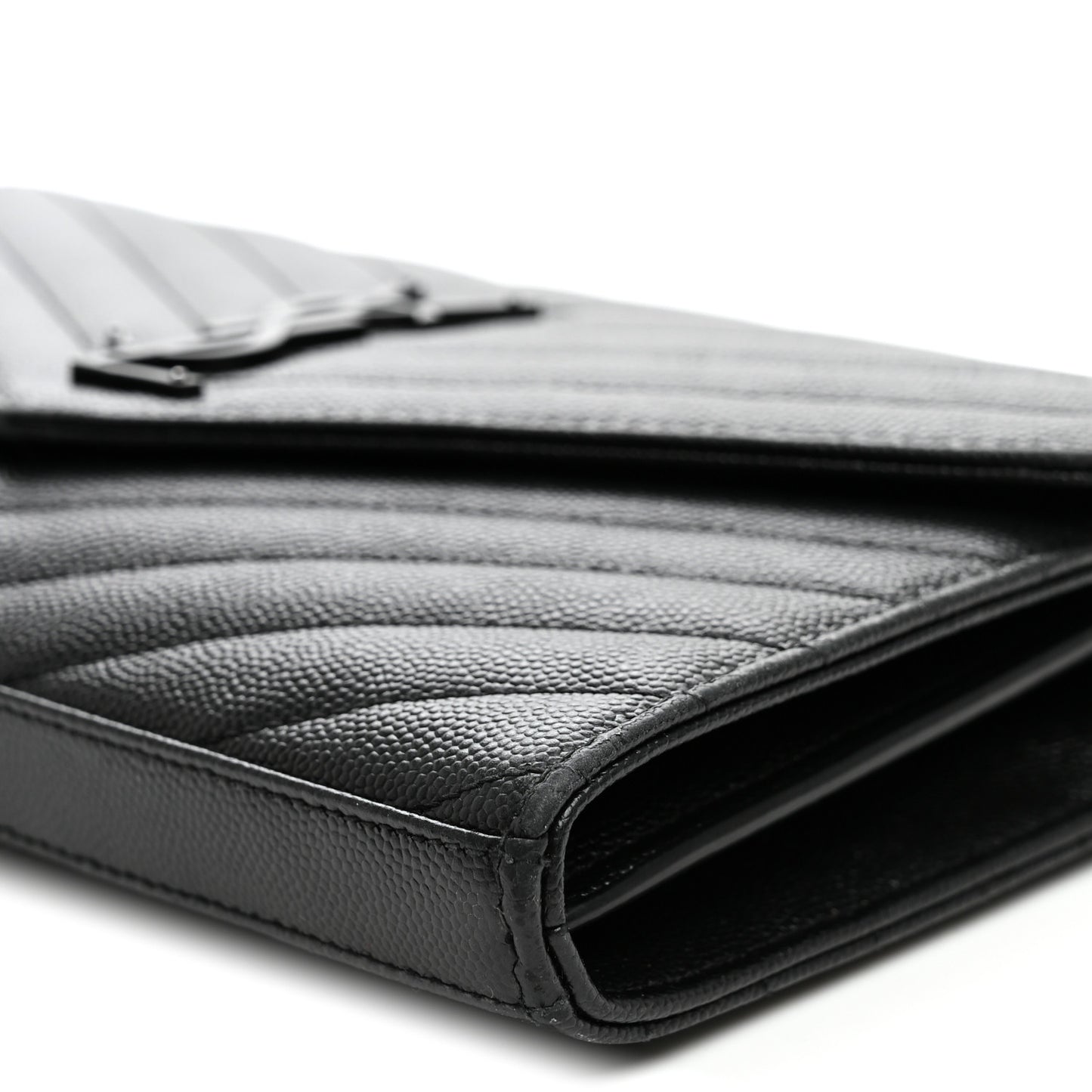Grain De Poudre Matelasse Chevron Monogram Monochrome Chain Wallet Black