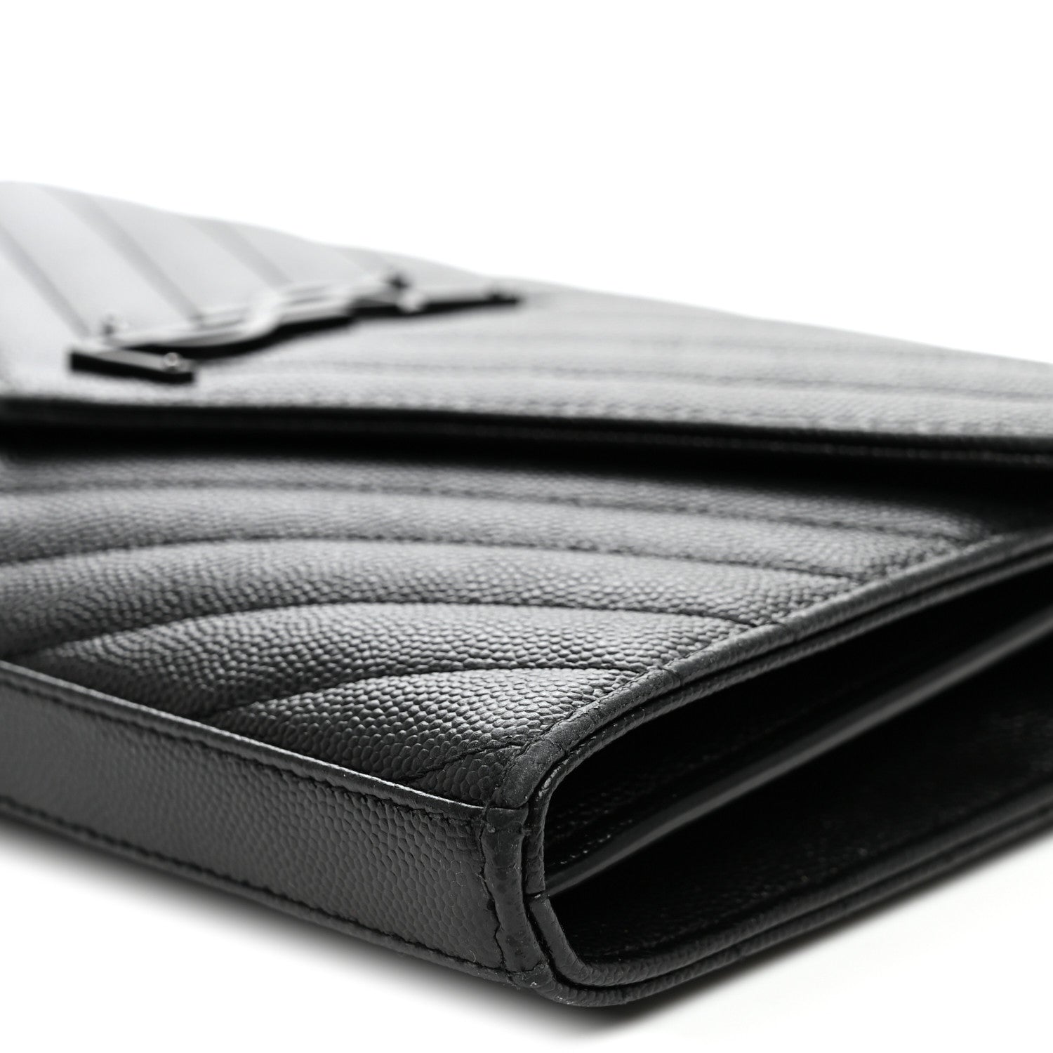 Saint Laurent Grain De Poudre Matelasse Chevron Monogram Monochrome Chain Wallet Black 9 of 10