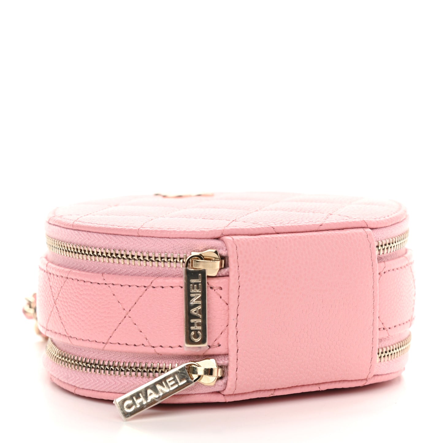 Caviar Quilted Round Handle With Care Vanity With Chain Pink