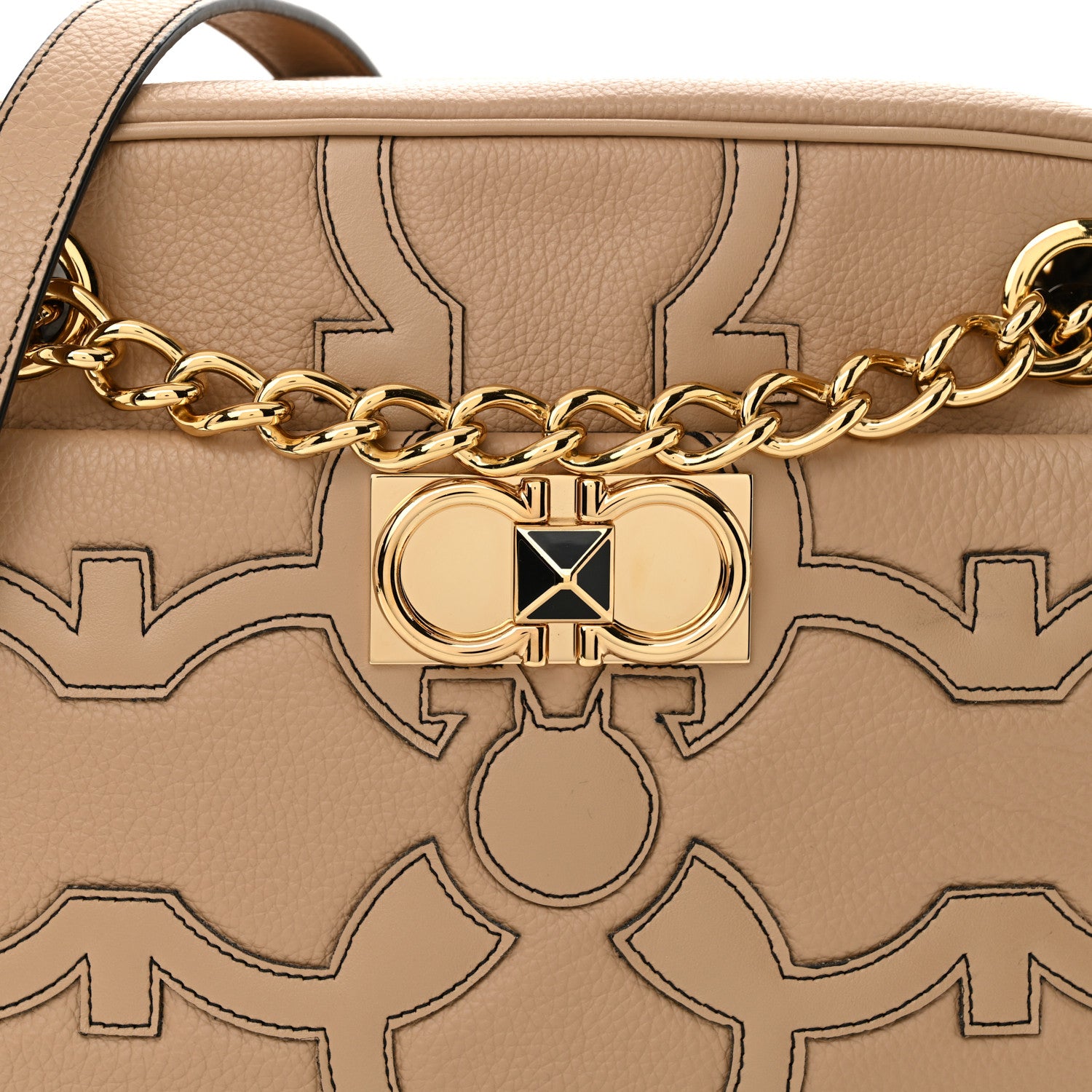 Salvatore Ferragamo Calfskin Gancini Shoulder Bag Beige 8 of 10