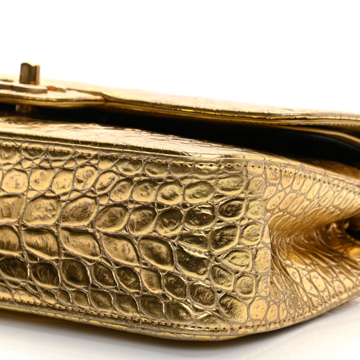 Chanel Metallic Calfskin Crocodile Embossed Cocodile Medium Double Flap Gold 10 of 11