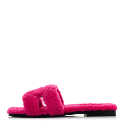 Hermes Woolskin Oran Sandals 37 Rose Fuchsia 1 of 4