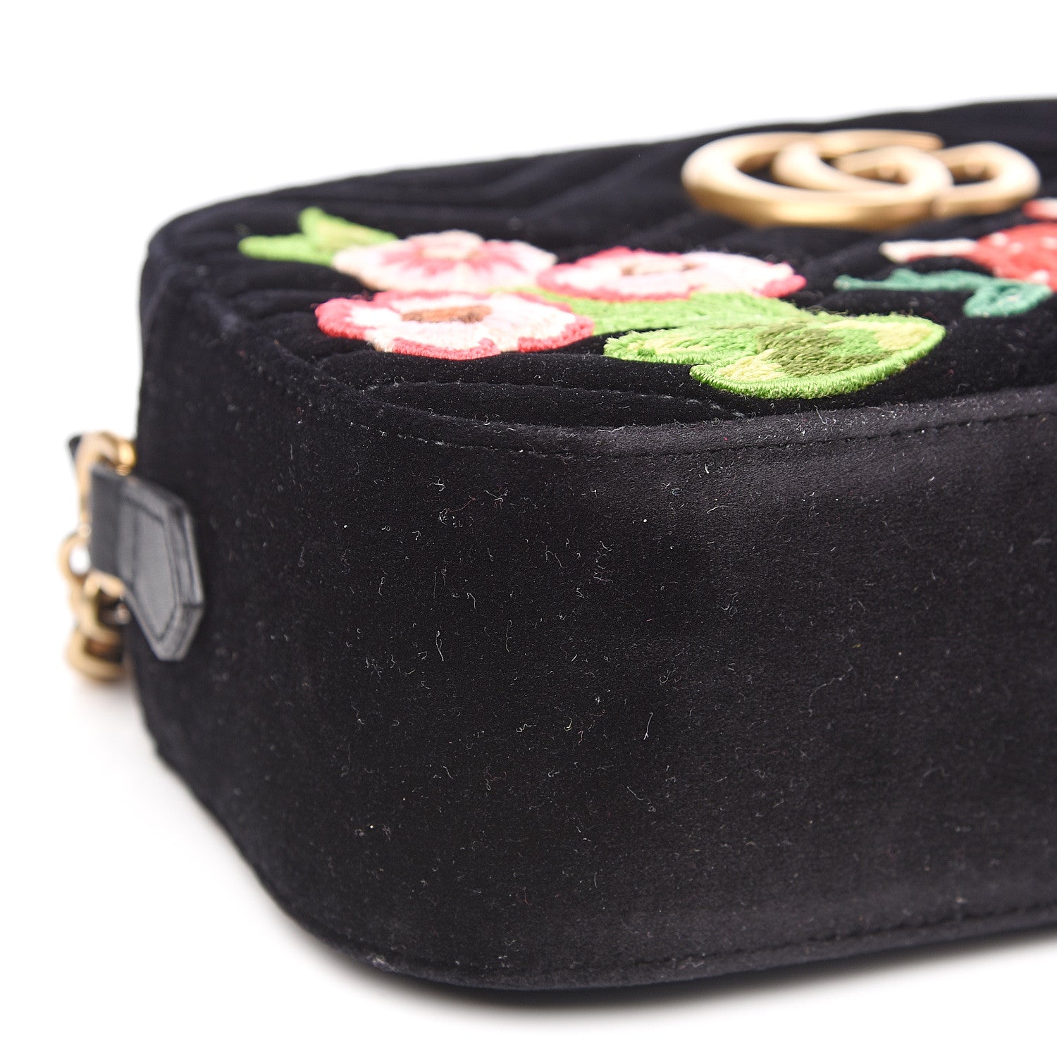 Gucci Velvet Matelasse Deer Embroidered Small GG Marmont Chain Shoulder Bag Black 8 of 9