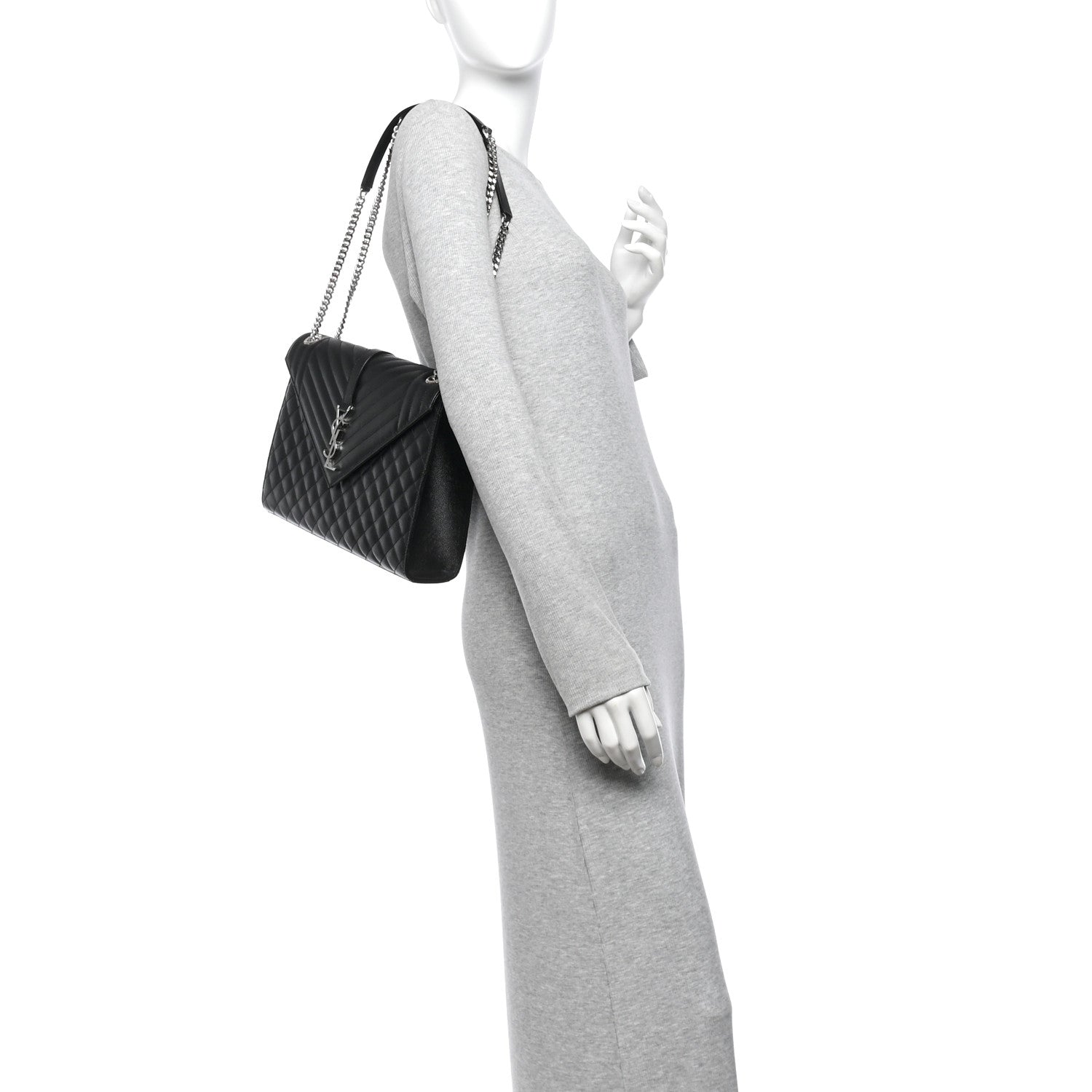 Saint Laurent Grain De Poudre Textured Mixed Matelasse Large Triquilt Monogram Satchel Black 2 of 11