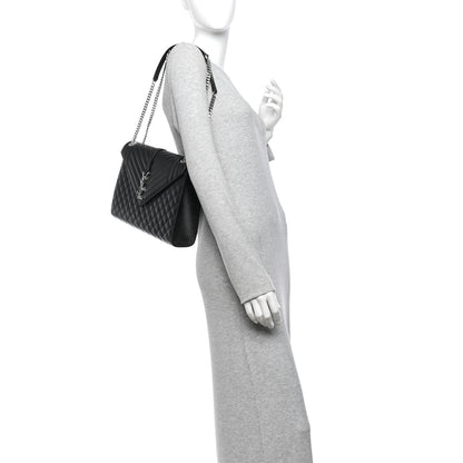 Saint Laurent Grain De Poudre Textured Mixed Matelasse Large Triquilt Monogram Satchel Black 2 of 11